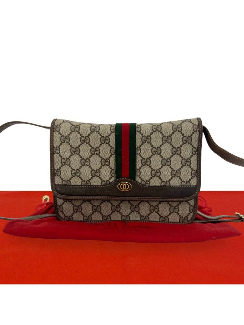 Gucci Bagged Vintage Sherry Line GG Logo Pattern Leather Shoulder Bag Pochette